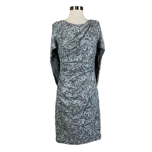 Betsy & Adam Women's Cocktail Dress Size 8 Blue Sequined Lace Draped Back Sheath - Picture 1 of 14